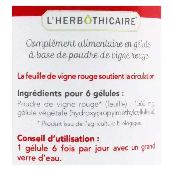 L'Herbôthicaire Vinho Tinto Orgânico 60 cápsulas