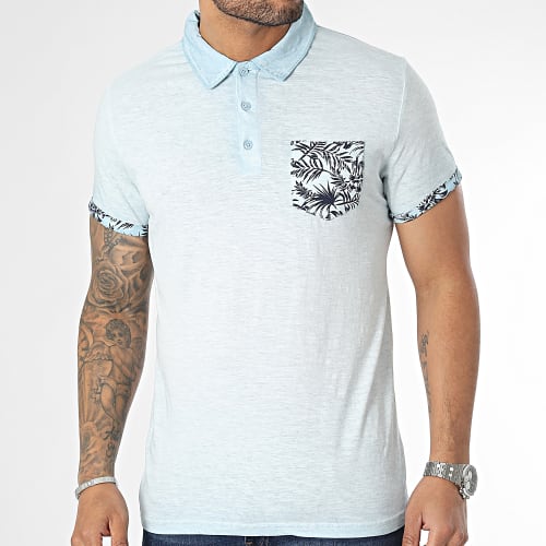 Polo Manches Courtes Panthere Bleu Clair Chiné Floral