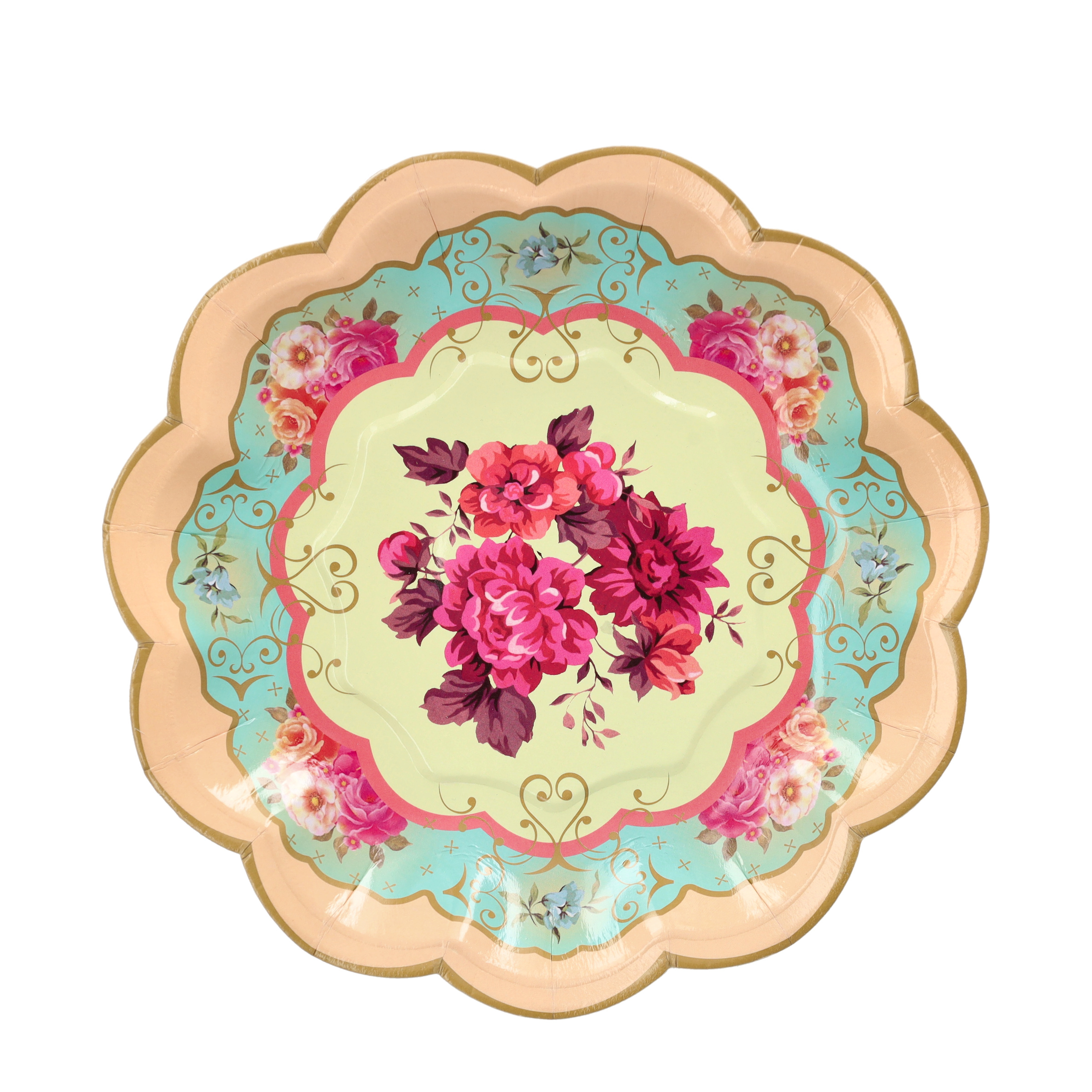 (48er Set) Ø17cm Einweg Teller Sommer Party Geschirr Vintage Tisch Dekoration - Blumen