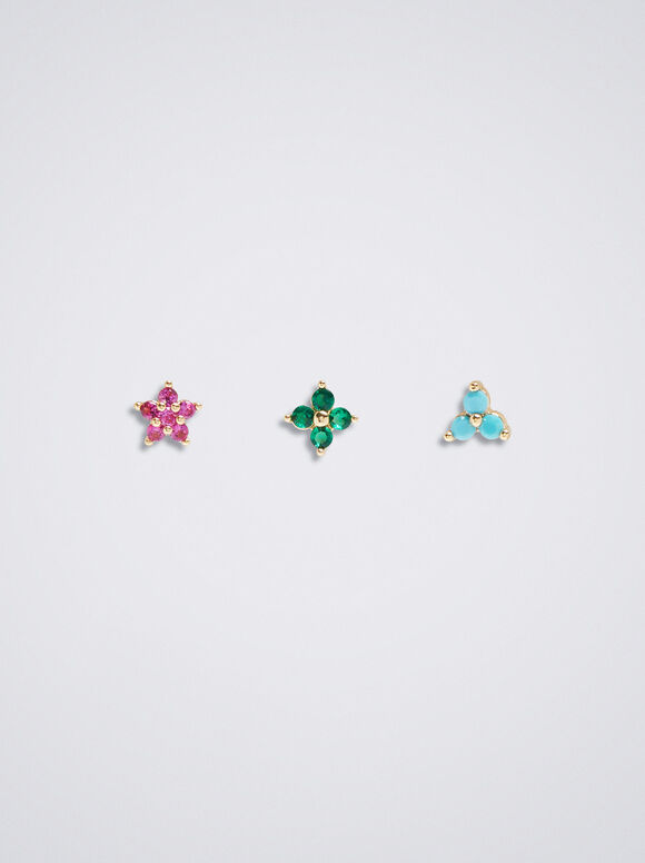 Conjunto De Pendientes Com Flor - Multicor