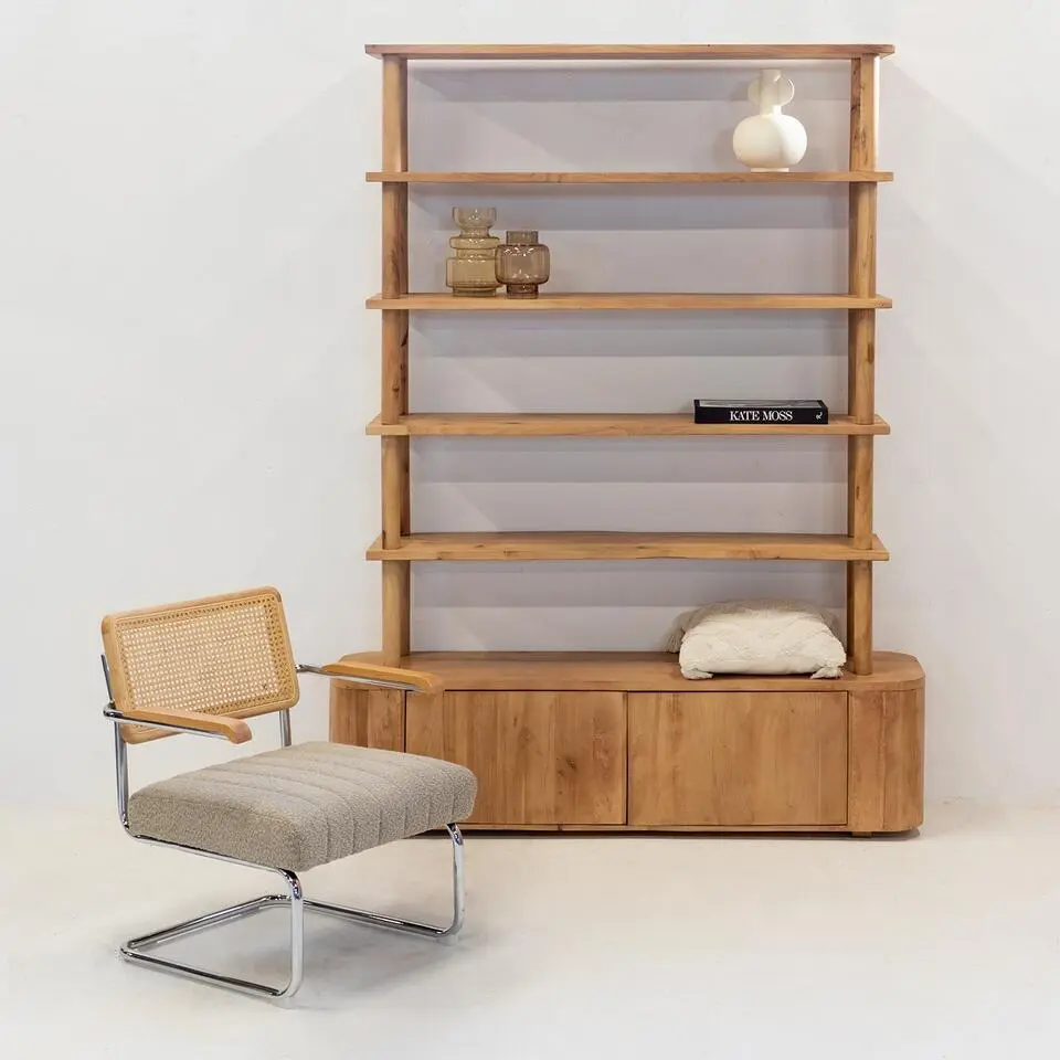 Wandkast Naturel Mangohout - 2 Deurs - 160x40x210cm - Leco