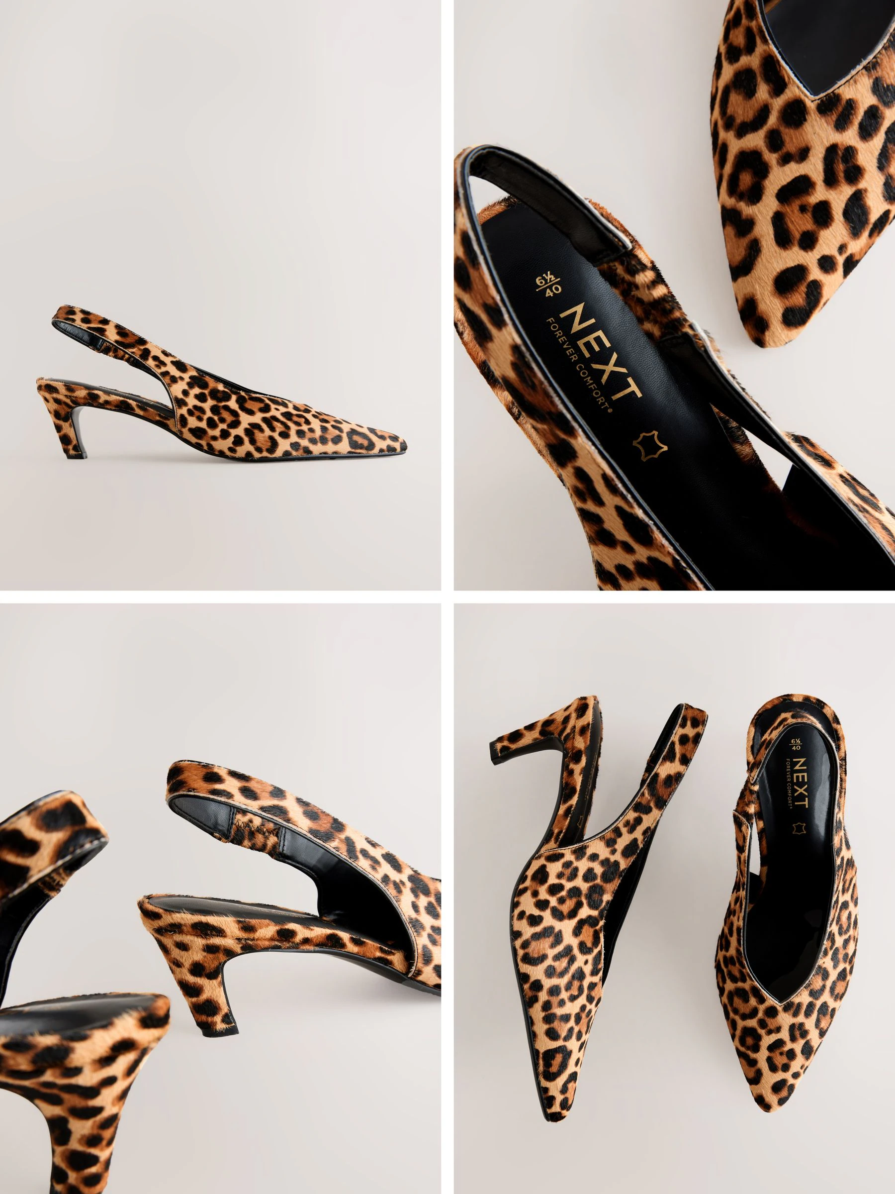 Luipaard - Leren puntige teen slingback hakken