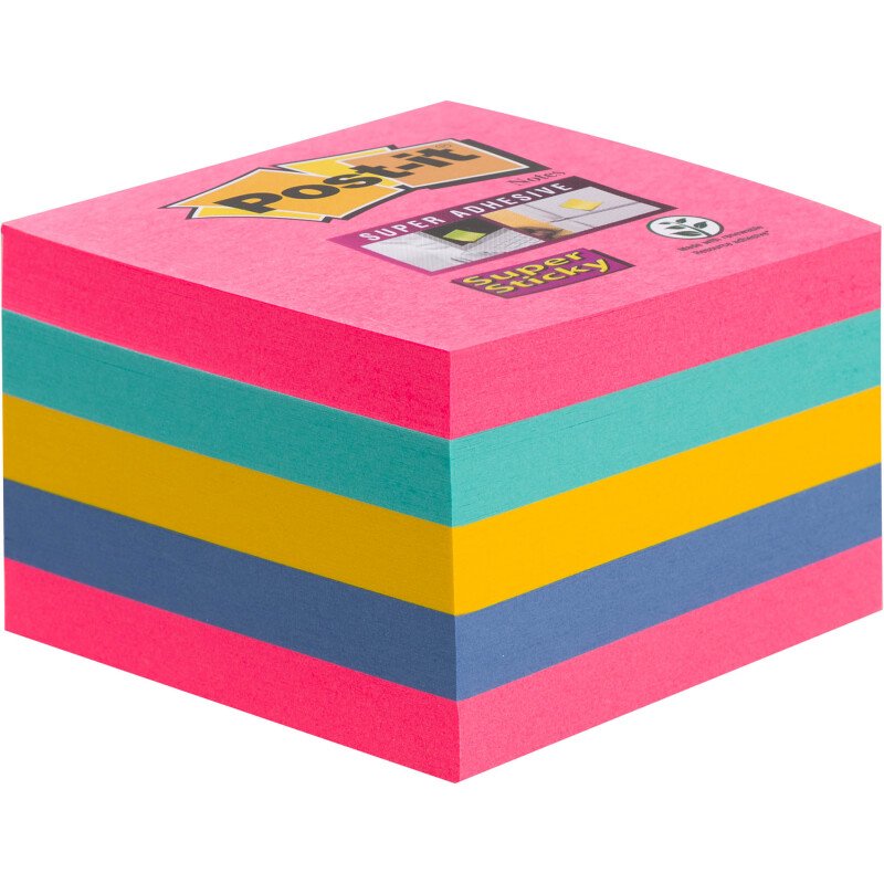 Bloc cube repositionnable assorti Super Sticky Post-it  76 x 76 mm - bloc de 440 feuilles