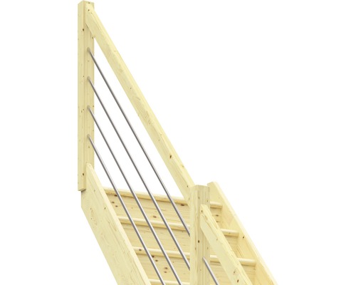 Pertura Elenie trapboom, massief sparrenhout met stootborden, onbehandeld, recht, 83,5 cm, 14 treden / 15 stootborden, leuning