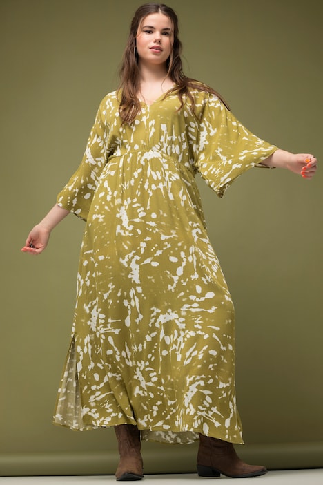 Maxikleid, A-Line, Batikprint, V-Ausschnitt, Kimonoärmel