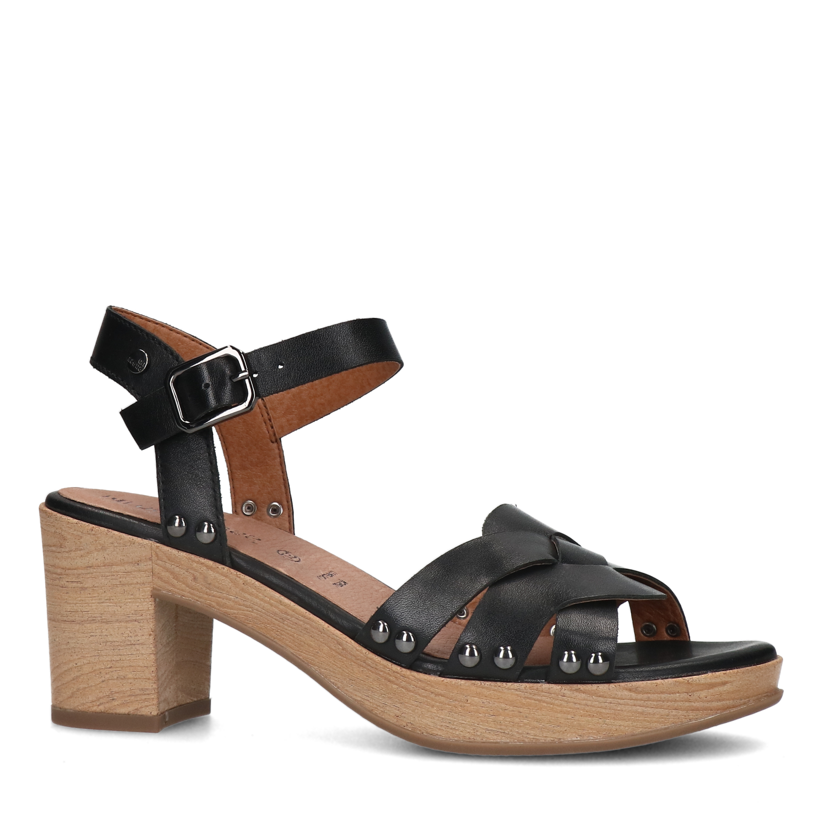 Zwarte leren sandalen met blokhak