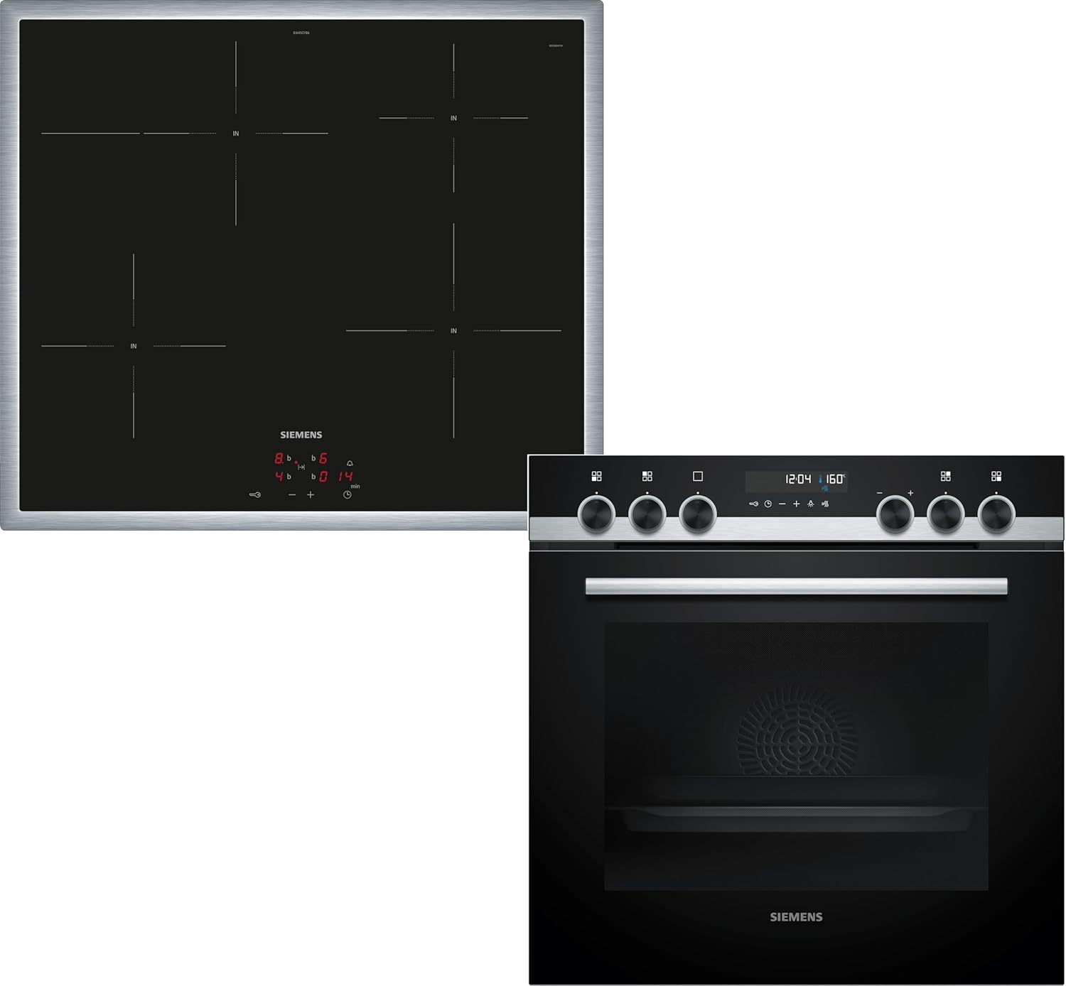 Siemens PQ521IB02, Einbau-Herd-Set, Bestehend aus HE578BBS4 Herd, 60 x 60 cm, Pyrolyse Selbstreinigung und Backautomatik, EI645CFB6E Induktionskochfeld, Kombi-Induktion, Edelstahlrahmen