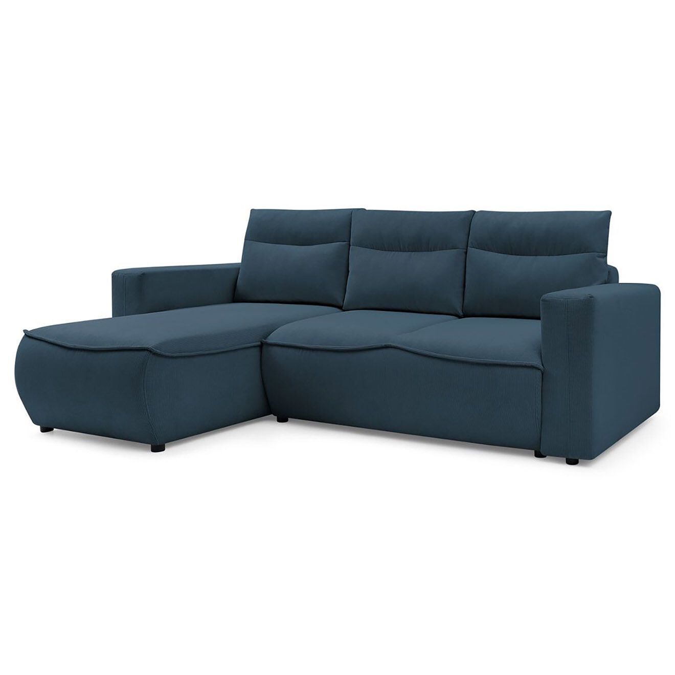 Bobochic Canapé d'angle gauche convertible coffre jasmin velours côtelé bleu foncé - 256x158x90 cm