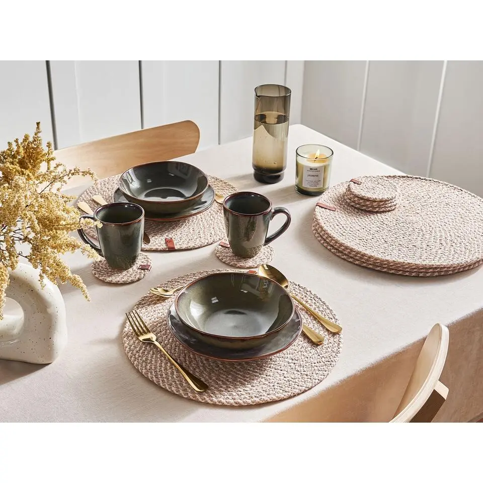 PIPTURUS - Set van 12 placemats en onderzetters - Natuurlijk - Jute