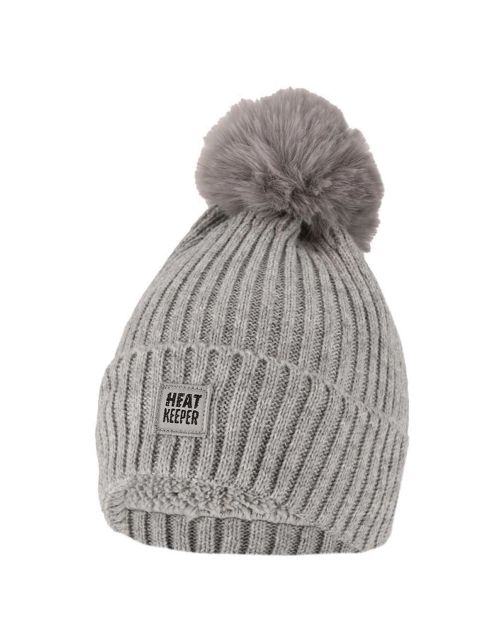 Heatkeeper Thermo Muts + Pompon - Vrijetijdskleding - Grijs One Size