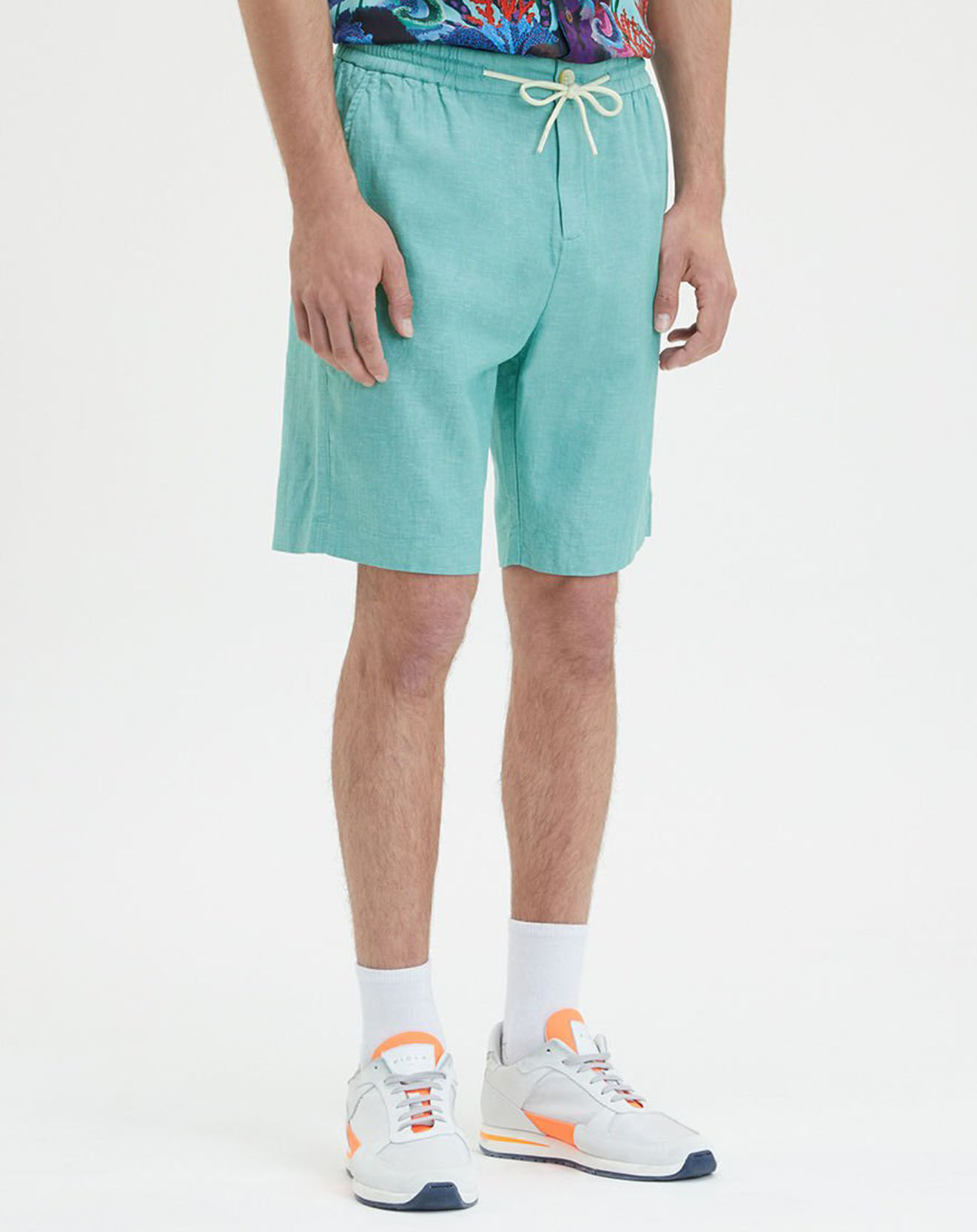 Scotch & Soda Bermuda en Coton bio & Lin Regular Fit élastique vert