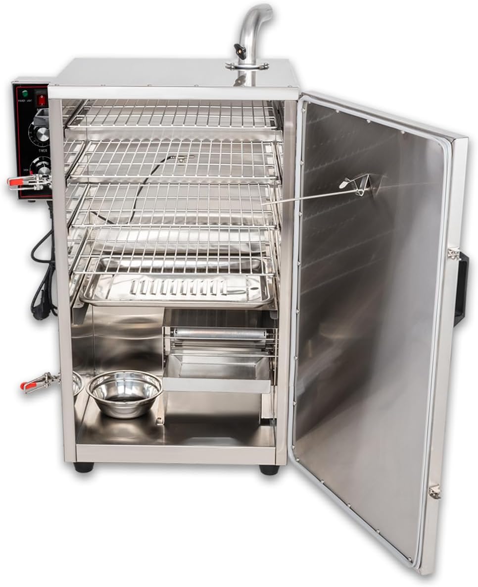 Beeketal 'BDSH-S03' elektrischer Edelstahl Räucherofen mit Wärmedämmung (doppelwandig), Räucherschrank mit Zeitsteuerung, Thermostat (30-135°C) und Gewürzschublade - (H/B/T) ca. 900 x 600 x 410 mm