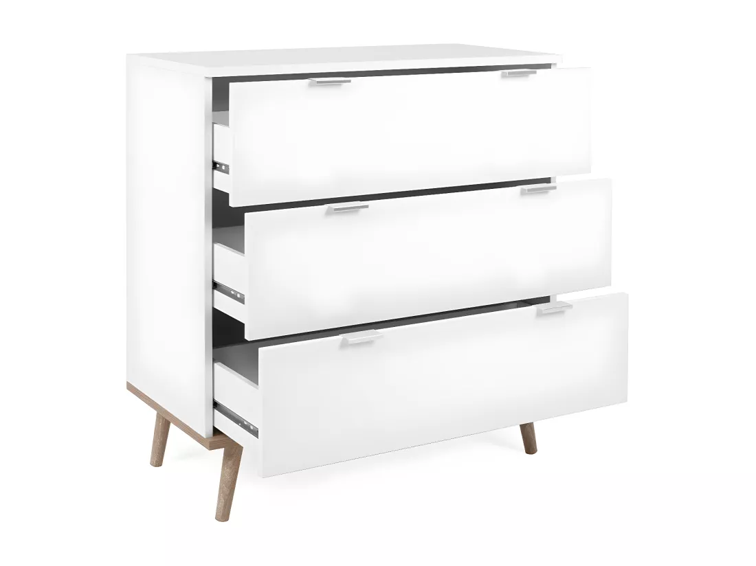 Commode Göteborg - 3 tiroirs - Décor chene sonoma Blanc - Scandinave - L 79,8 x P 40 x H 86,5 cm