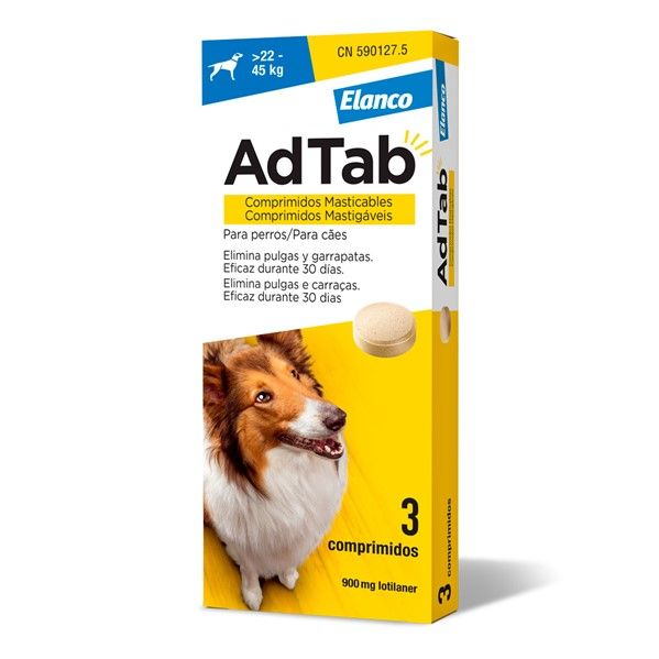 AdTab Comprimido Mastigável contra Pulgas e Carraças para Cães de 22 a 45Kg 3 Comprimidos