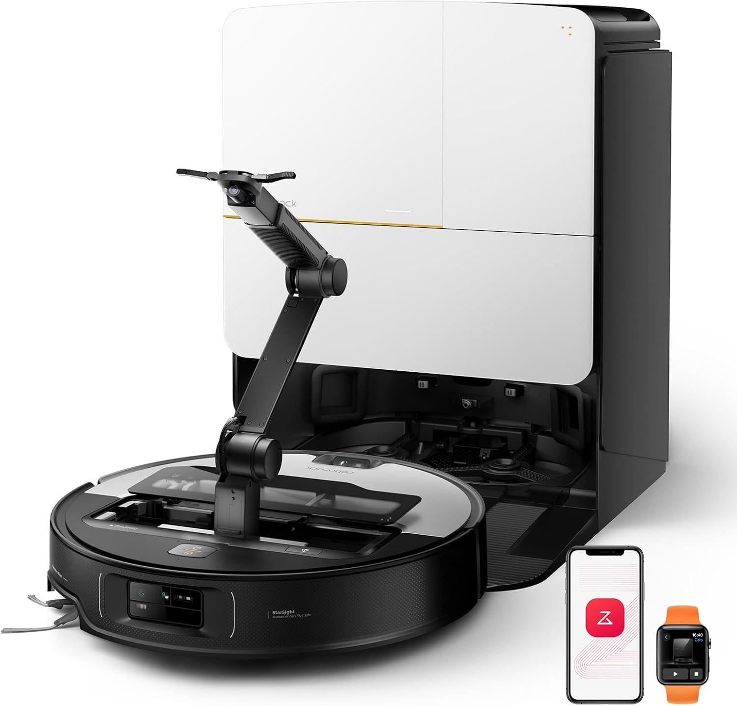 roborock Saros Z70 Saugroboter mit Wischfunktion, OmniGrip Arm, KI-gestützt, 22.000 Pa Saugkraft, 7.98 cm Ultra Slim, FlexiArm Riser, AdaptiLift Chassis, Heißwasser Mopp Waschen & Trocknen(Silber)