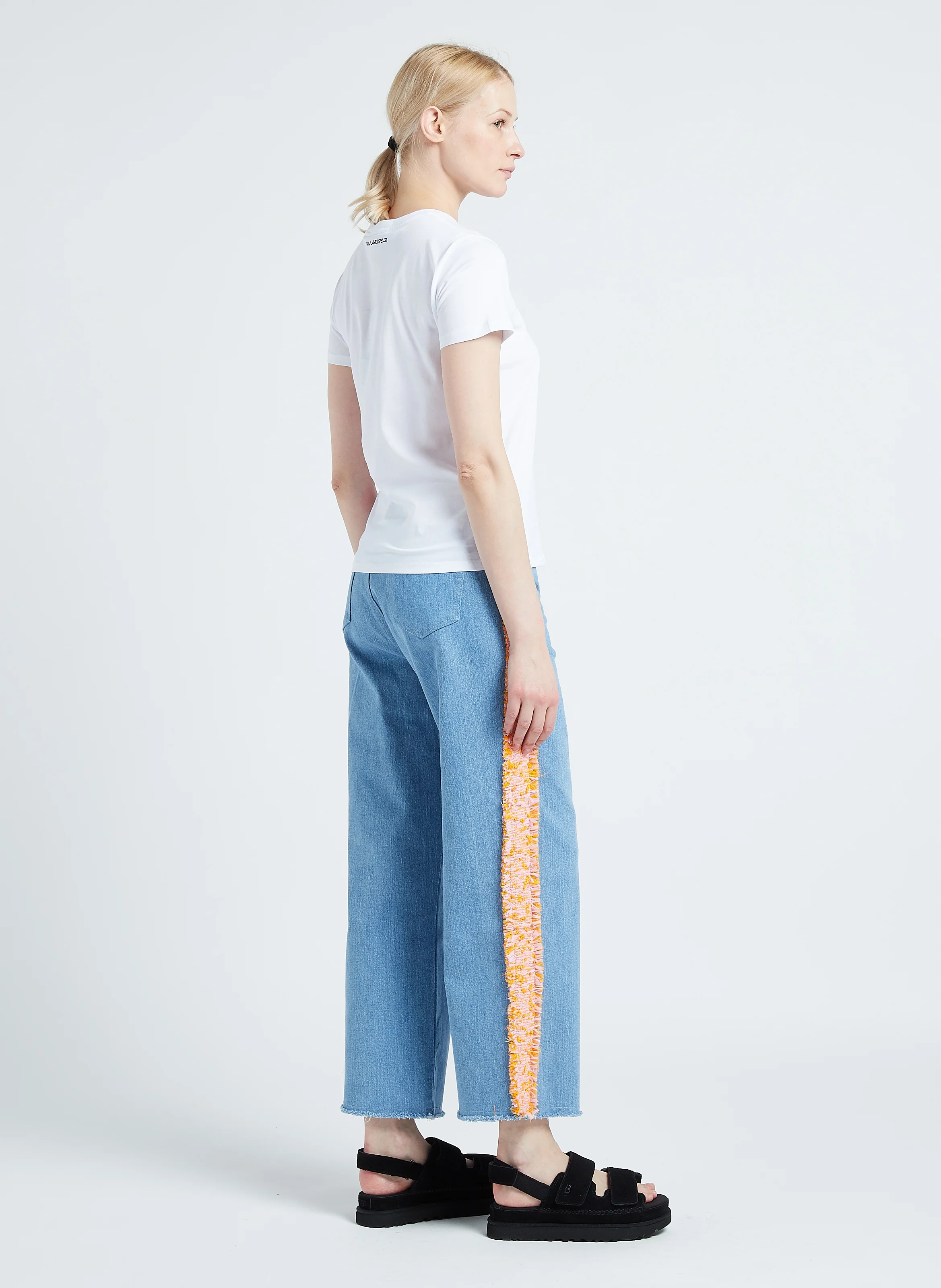 Jean droit et tissu bouclé en coton stretch | Bleu