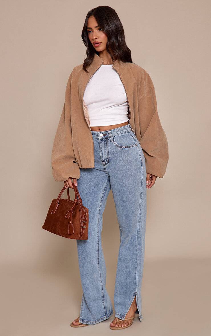 Bleu Clair Jean Petite À Ourlet Fendu