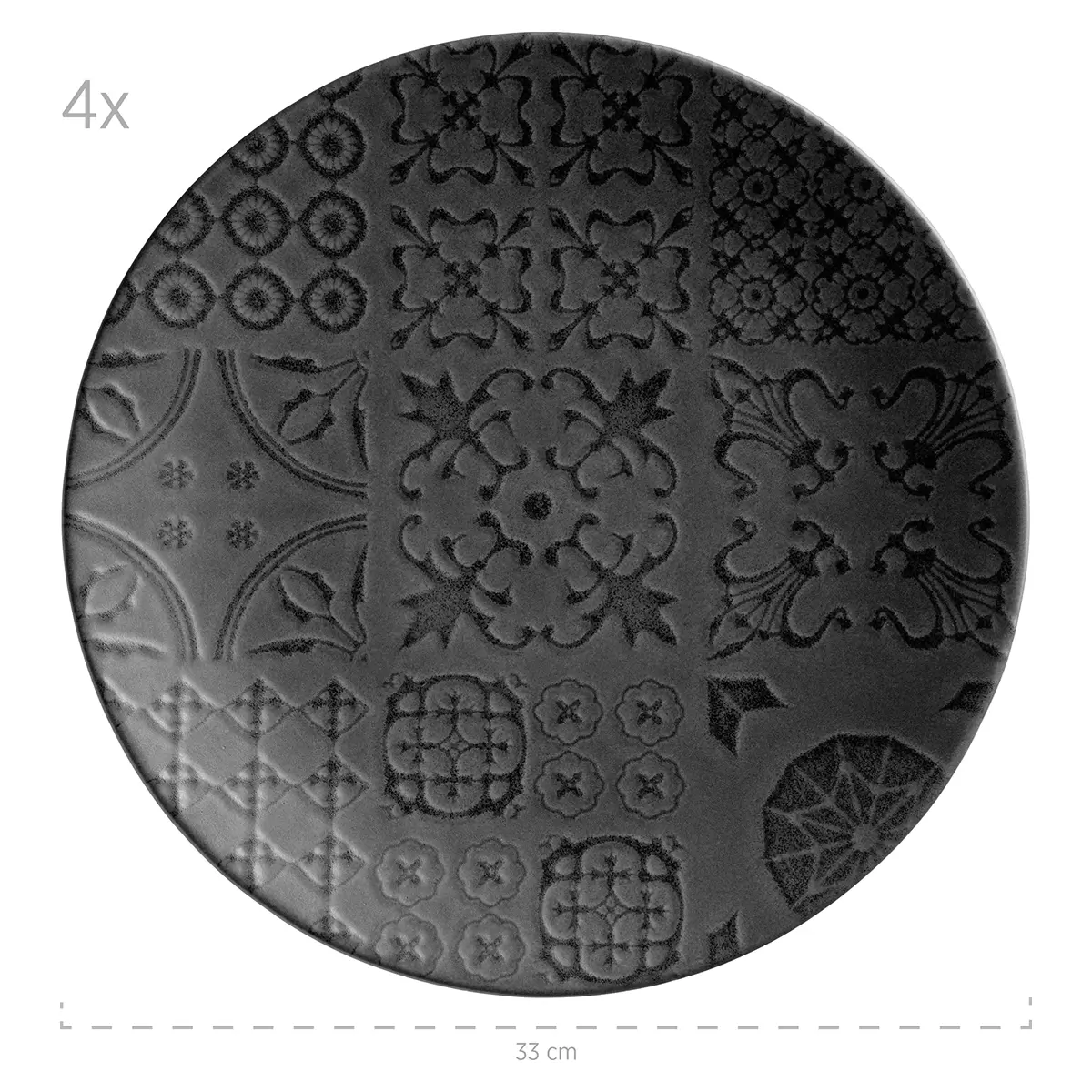 Platzteller-Set 4tlg. TRAD. TILES SCHWARZ Schwarz