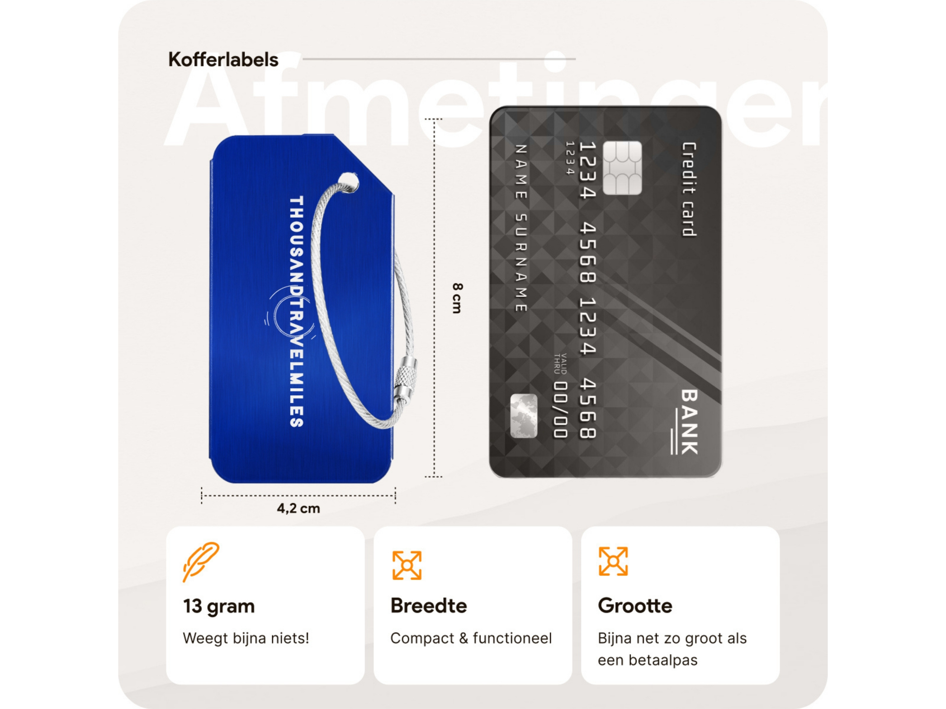 Thousandtravelmiles set van 4 Aluminium Bagagelabels - Blue