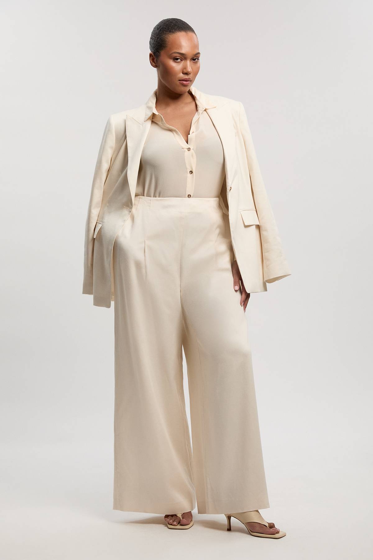 KarenMillen Pantalon Large en Lin Tailleur Grande Taille