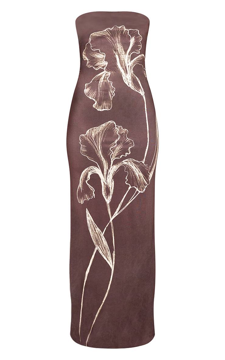 Marron Robe Maxi Bustier À Imprimé Floral