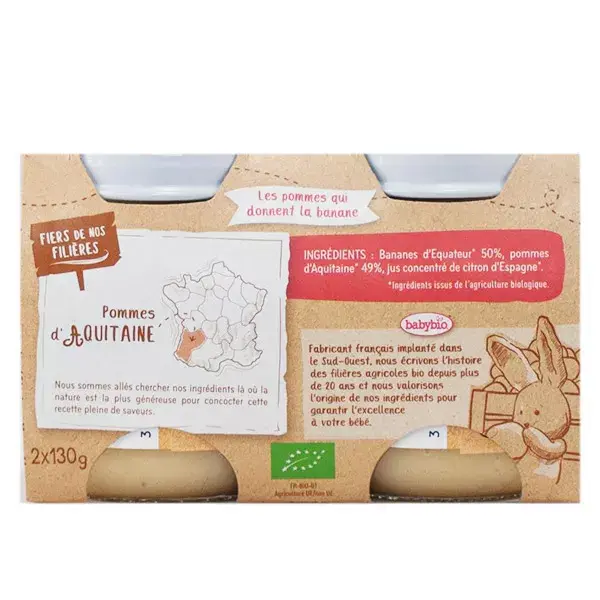 Babybio Frutas em Pote Banana Maçã Orgânico +4 meses 2 x 130g