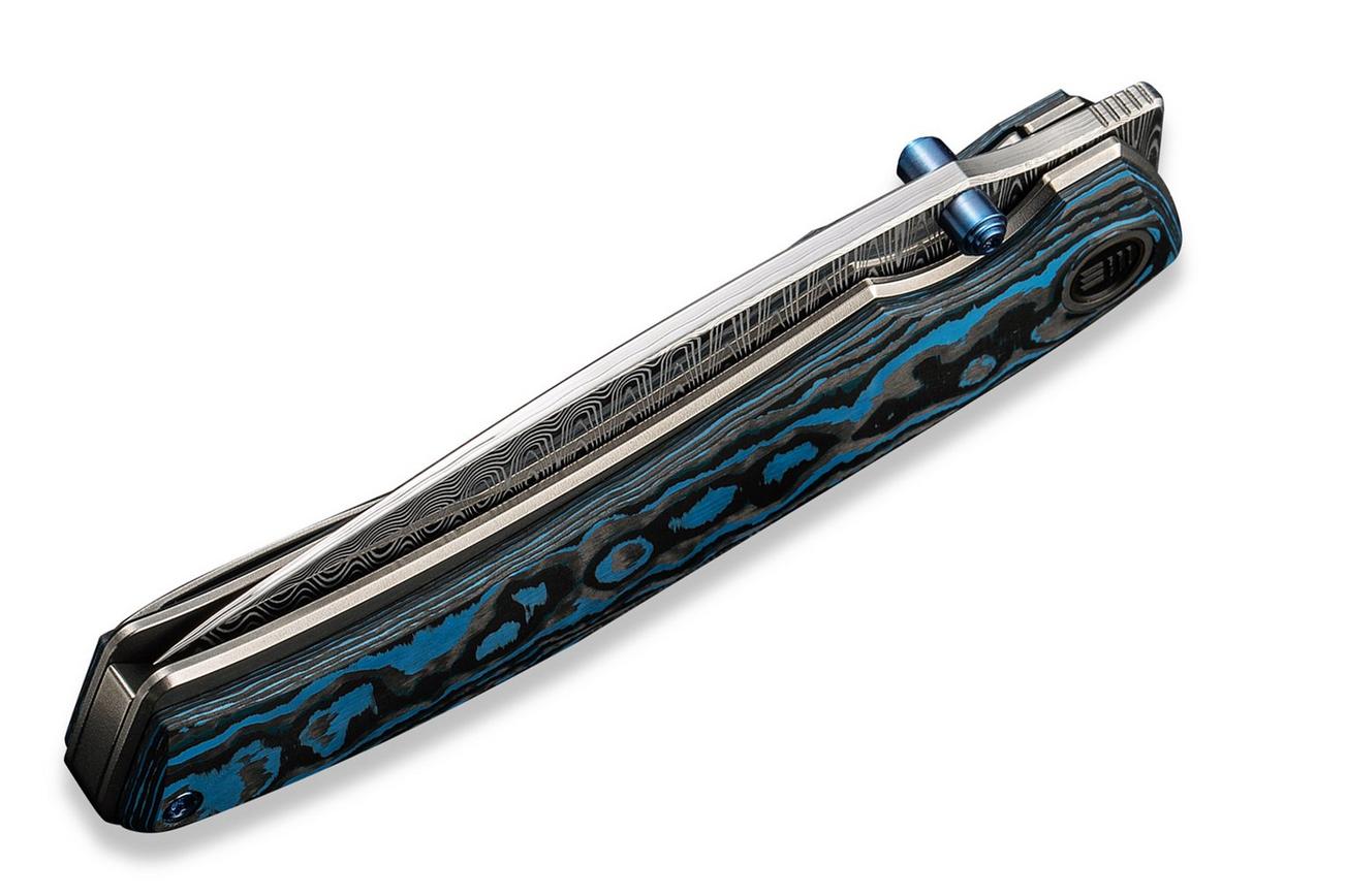 WE Knife Swordfin WE23067-DS1 Hugin Damasteel, Arctic Storm Fat Carbon Fiber Bead Blasted Titanium zakmes, Thys Meades design