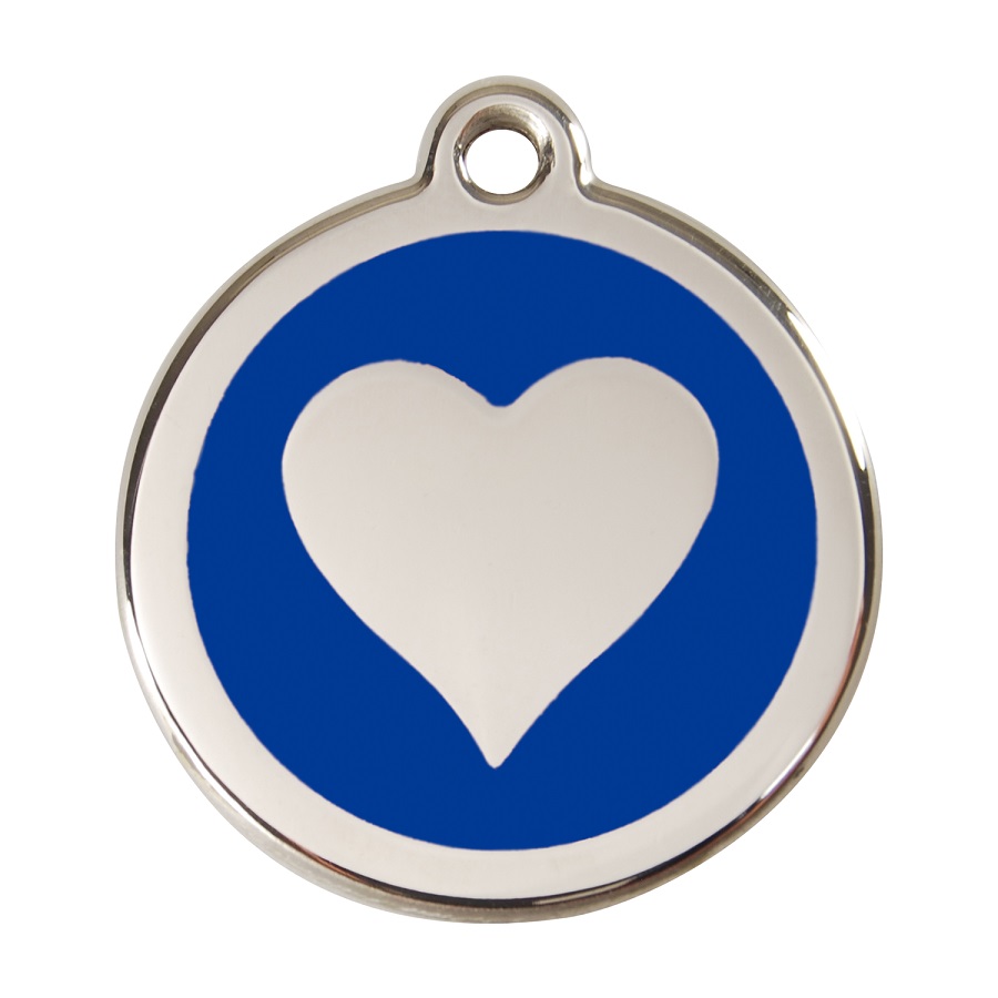 Placa de identificação para cães em aço inoxidável esmaltado com coração azul
