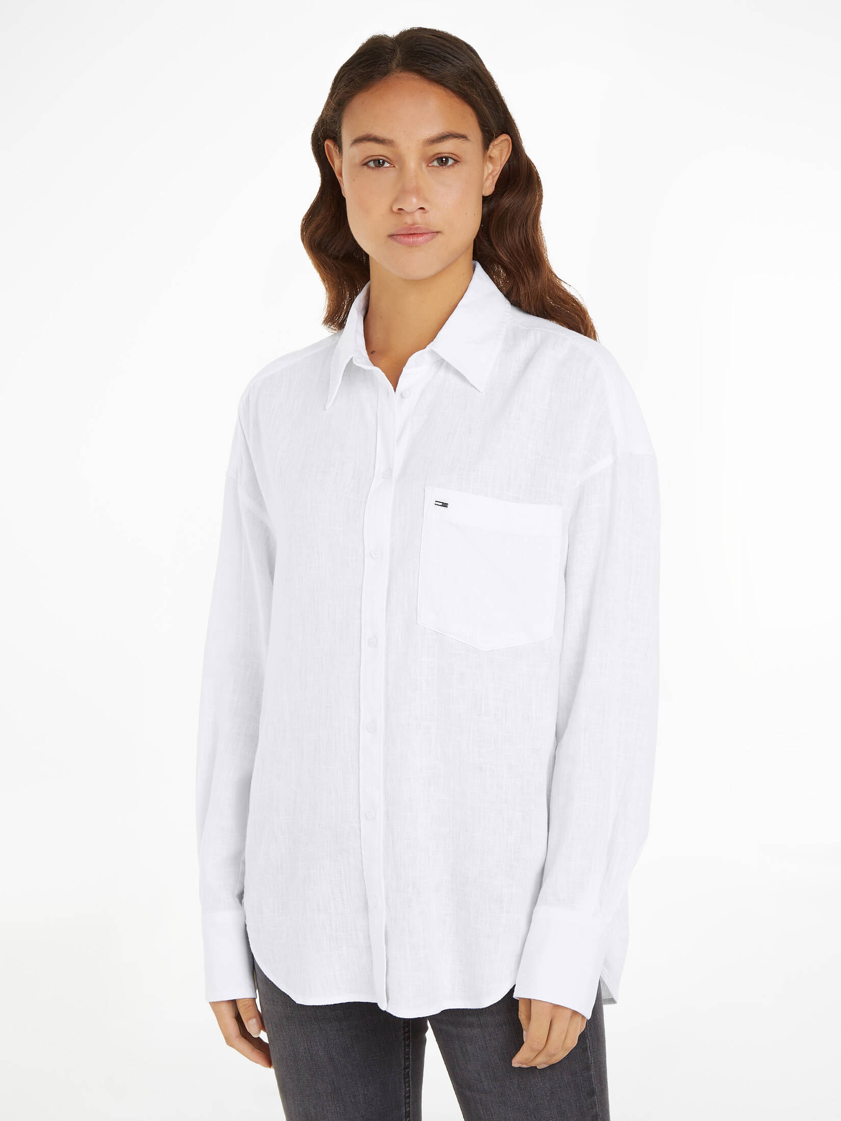 Tommy Jeans| Damen Hemdbluse mit Leinen TJW SP OVR LINEN SHIRT Langarm