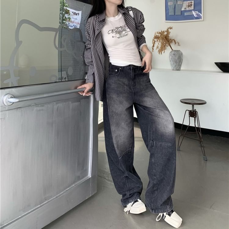 Bolgivy - Mid Waist Washed Baggy Jeans