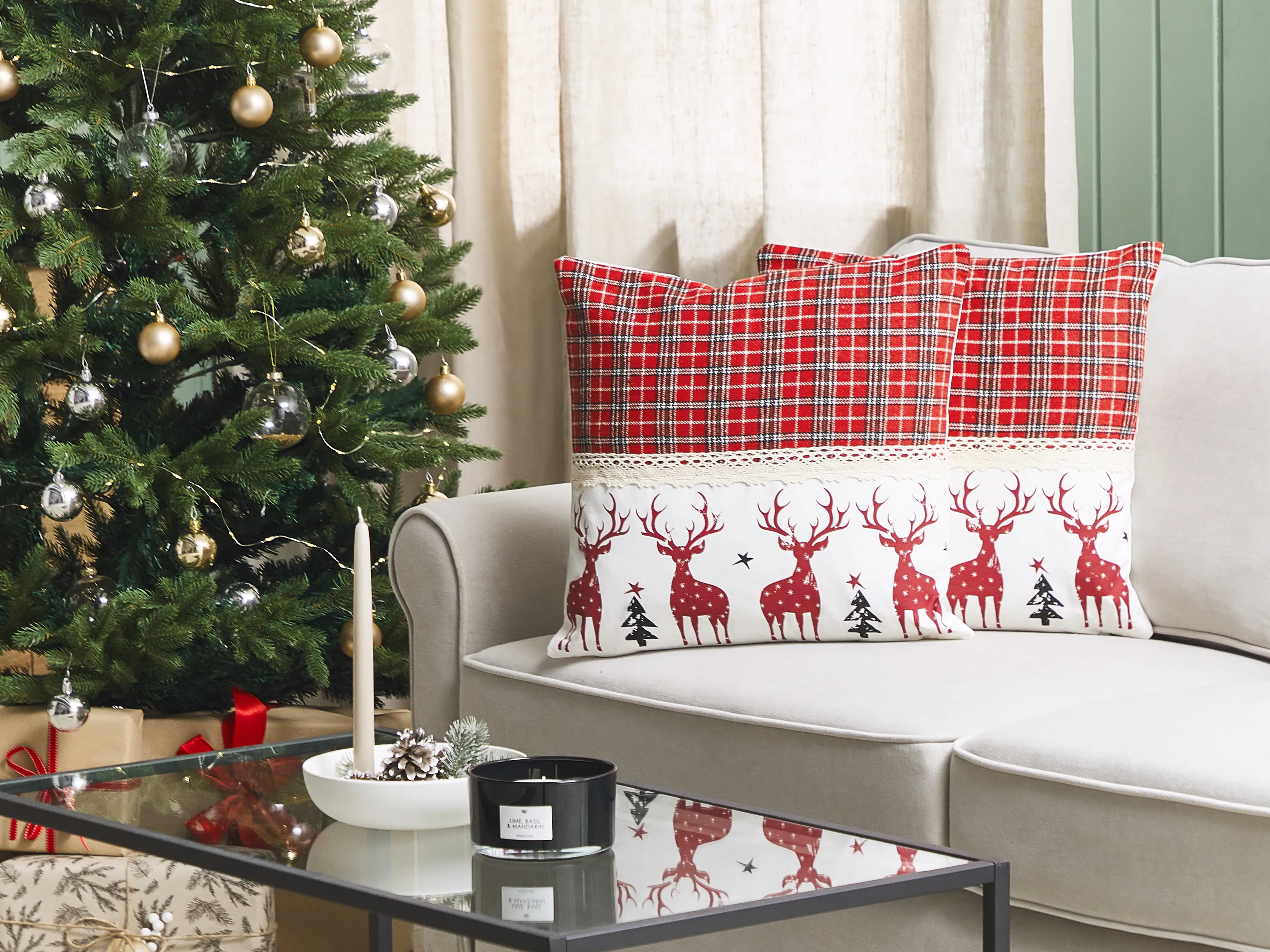 Set van 2 sierkussens ROBBIE 45 x 45 cm Rood kerstmotief