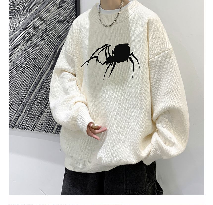 POSI - Oversized trui met ronde hals en spinnenprint