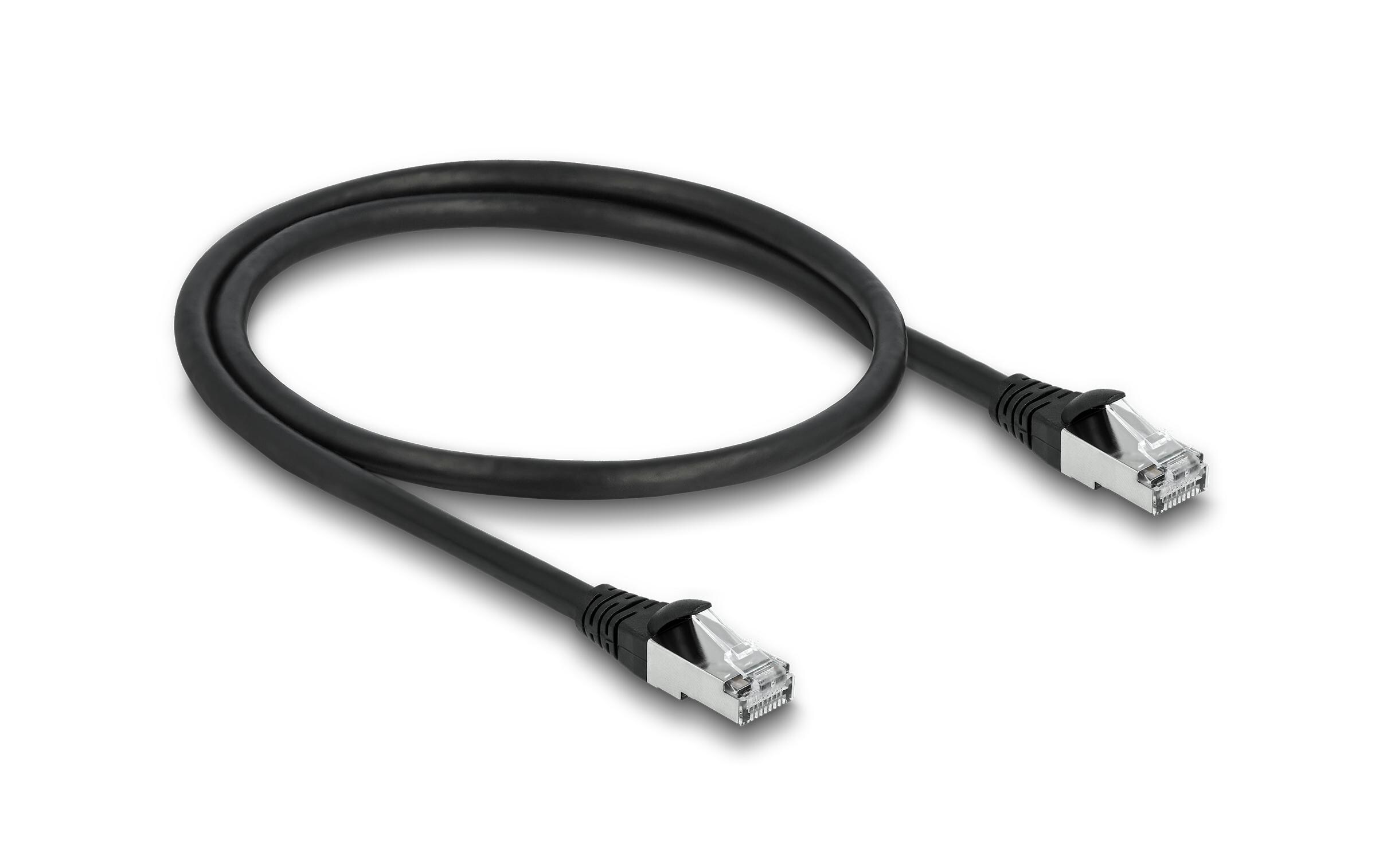 Patchkabel Outdoor Cat 6A, S/FTP, 0.5 m, SchwarzDelock RJ45 Netzwerkkabel Cat.6A S/FTP PUR Outdoor 0.5 m schwarz