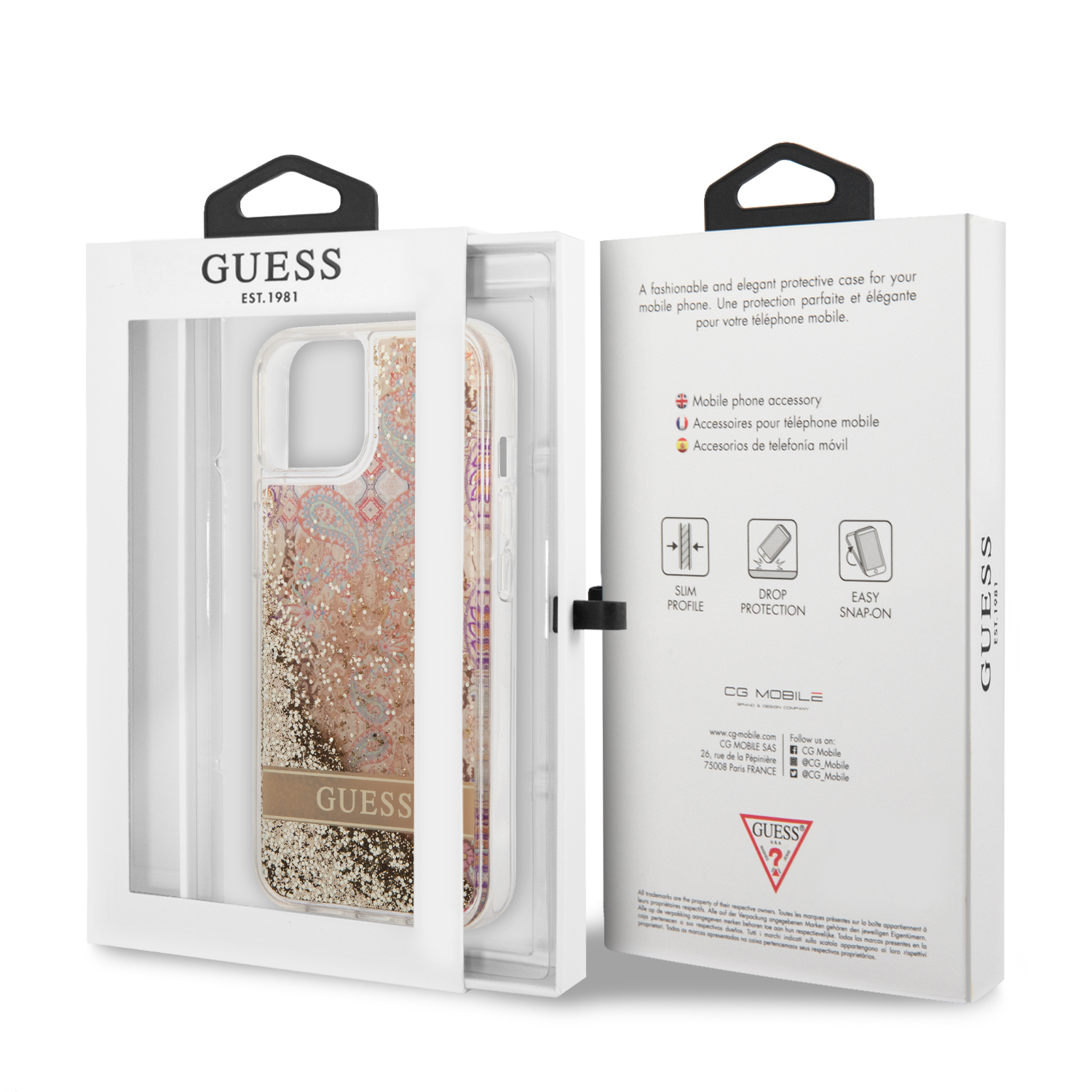 iPhone 13 Hardcase Hülle Liquid Glitter Paisley (GUHCP13MLFLSD) - Gold / Transparent