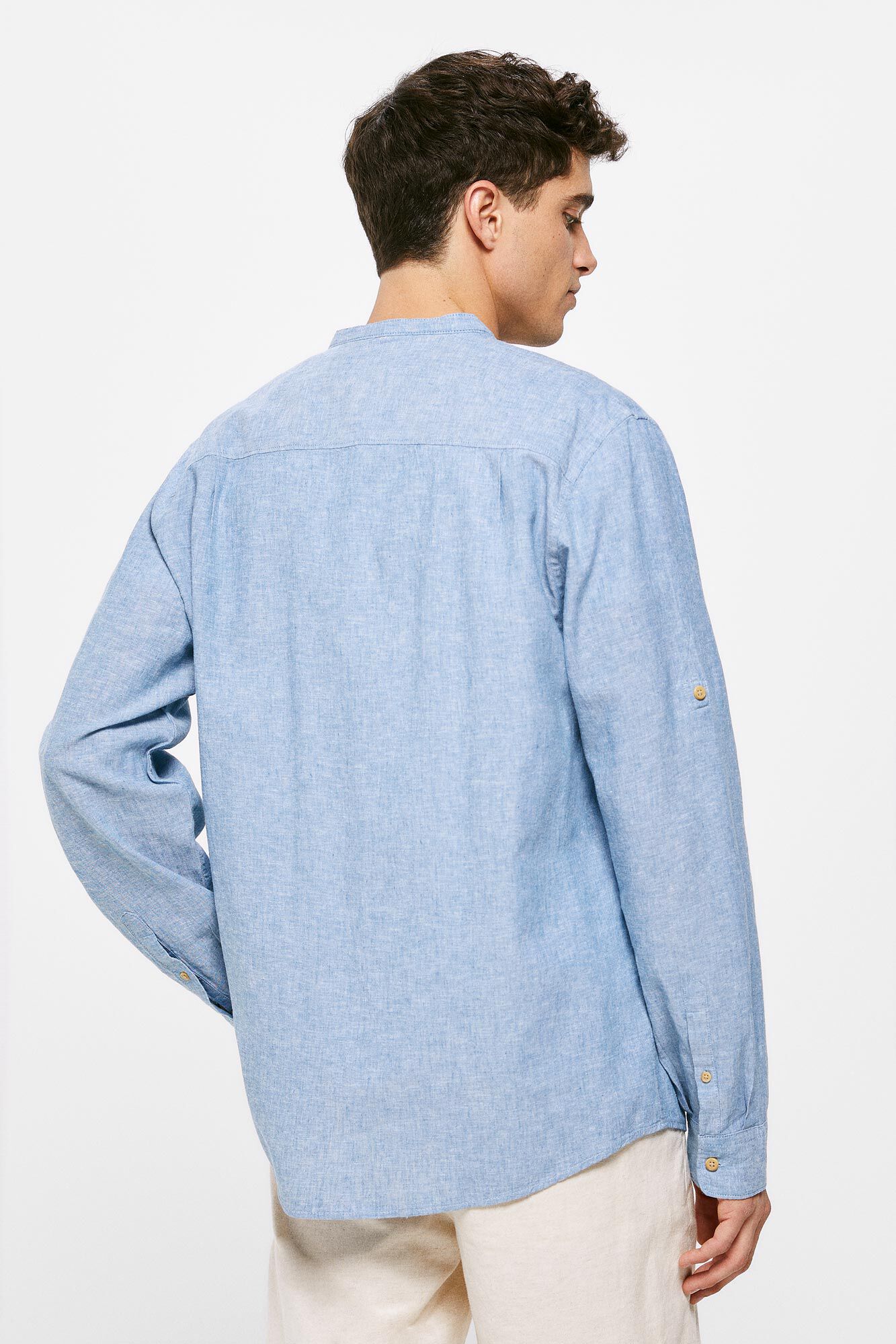 Camisa mandarim de linho - azul