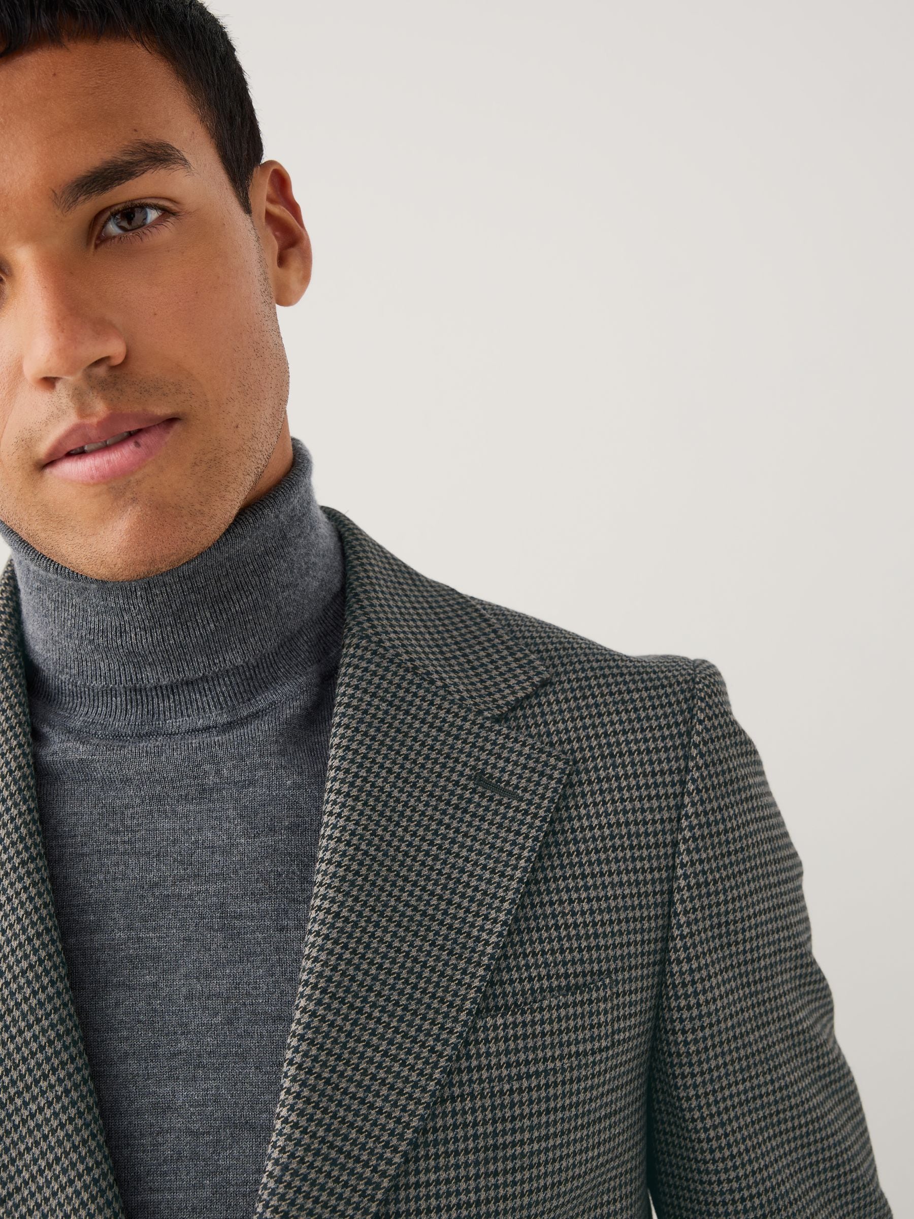 Antraciet - Slim Fit Puppytooth Wool Blend Suit Jacket