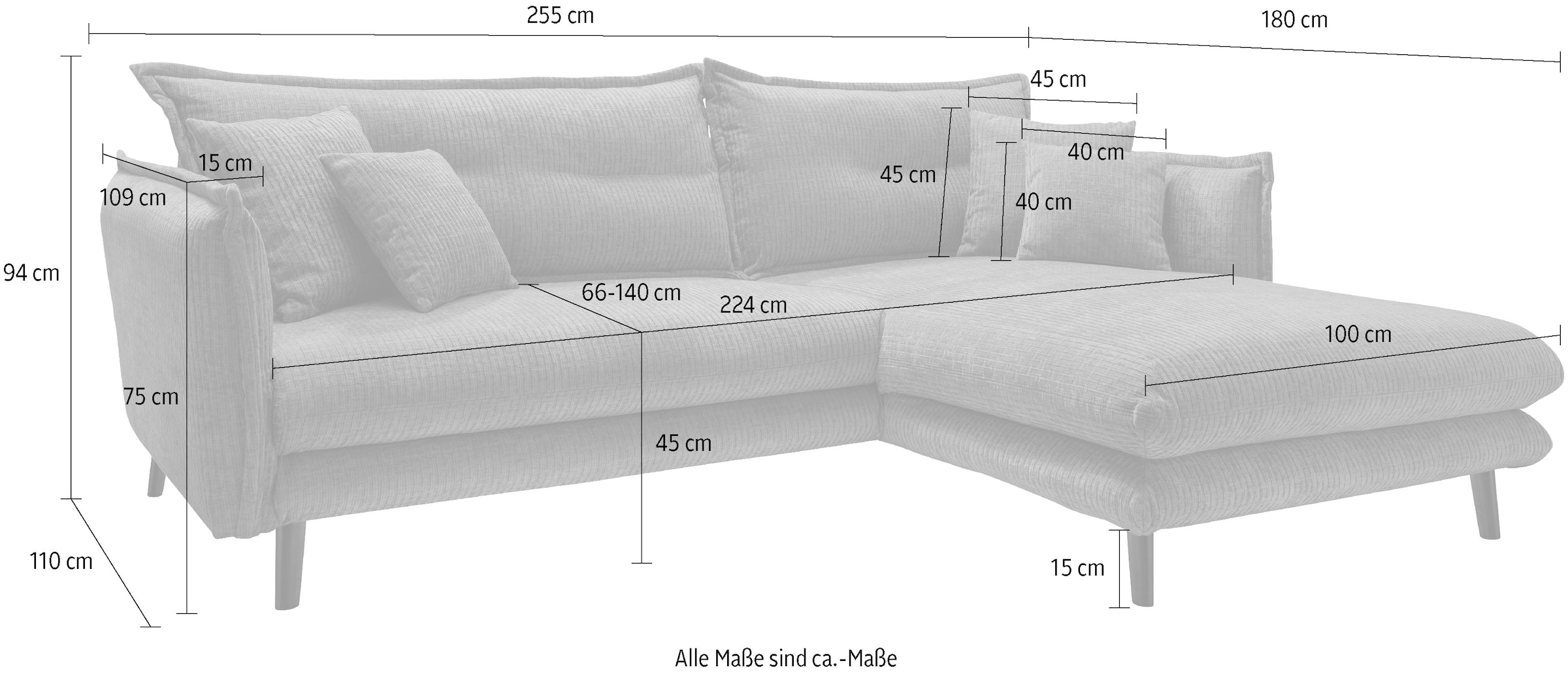 INOSIGN Ecksofa »Lazio modern und bequem, schmale Armlehnen, tolle Detailverarbeitung« zwei verschiedene Fussfarben wählbar