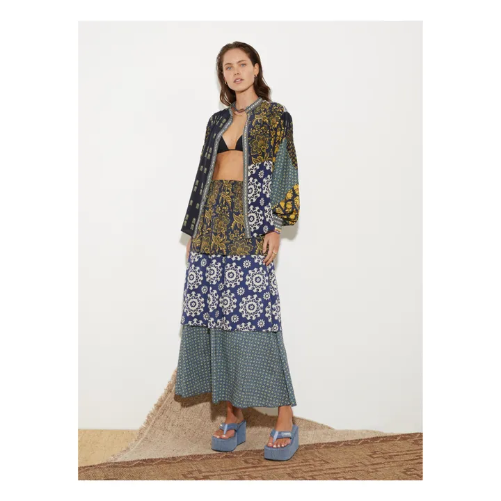 Boteh Chemise Florimonde Patchwork Soie | Bleu foncé