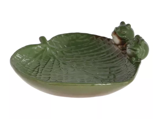Bain oiseau en grès Nature Grenouilles vertes