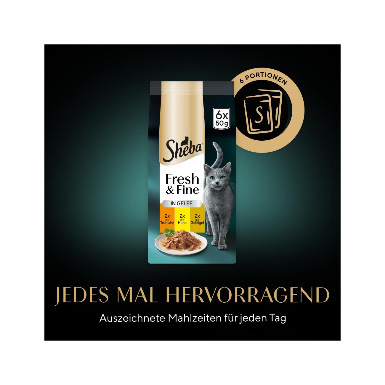 Sheba Fresh & Fine Nassfutter Katze Adult, Multipack, in Gelee 36x50 g Truthahn, Huhn und Geflügel