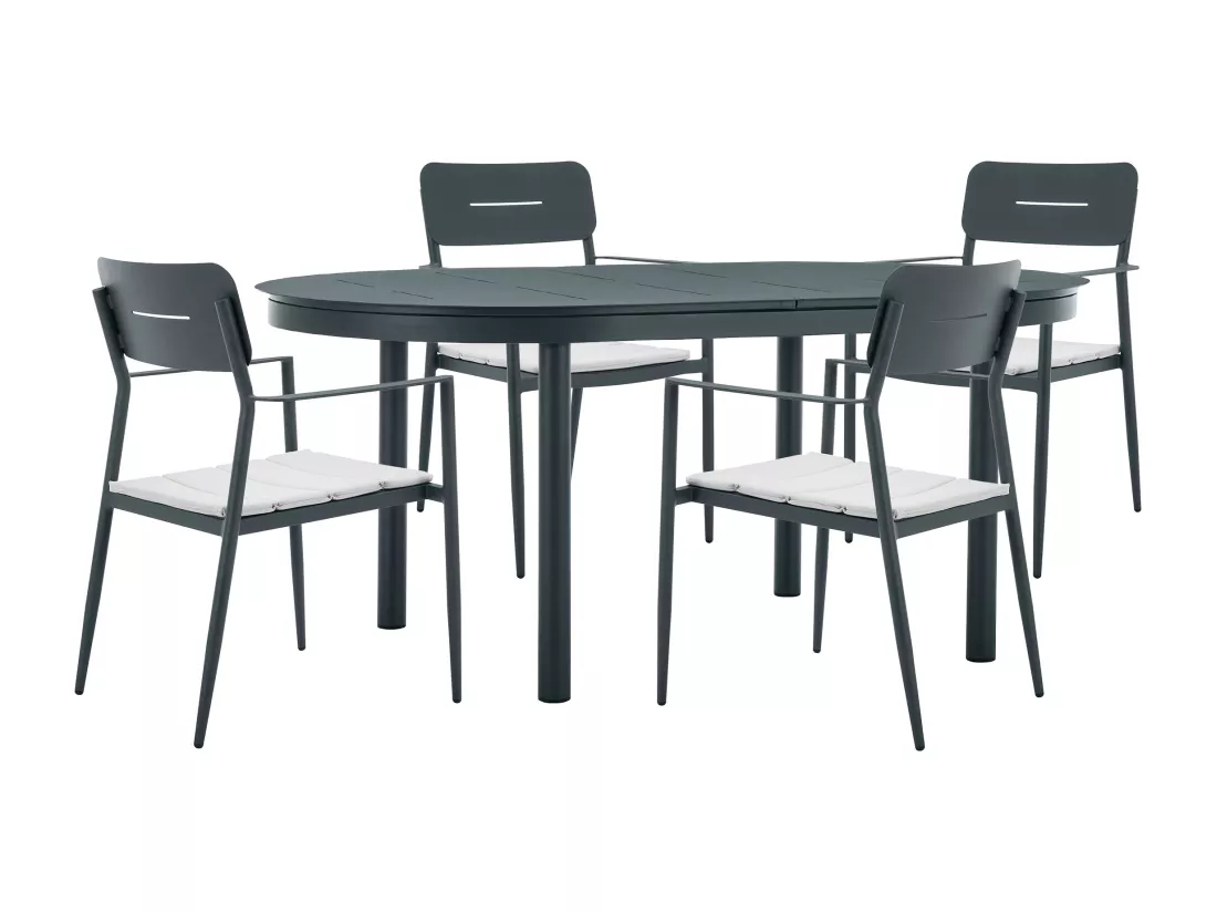 Salle à manger de jardin en aluminium : table extensible L.170/240 cm et 4 fauteuils empilables - Anthracite - LOTTYS de MYLIA