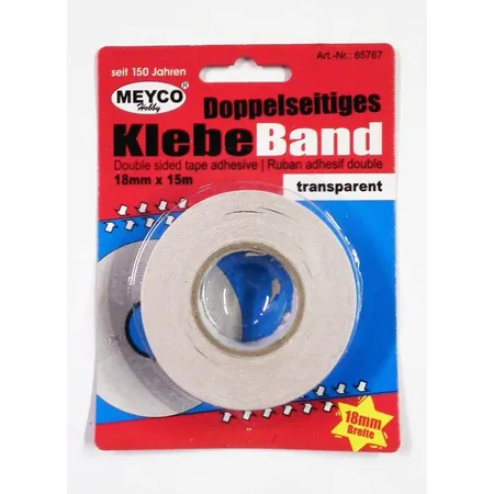 Meyco Klebeband, doppelseitig, transparent , 18mm x 15m
