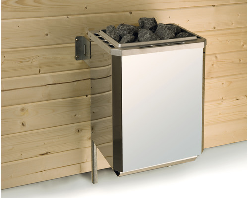 Massief houten sauna Weka Bergen HT Gr.3 incl. 7,5 kW kachel en digitale bediening met houten deur en isolatieglas