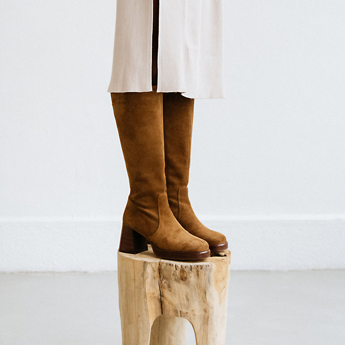 Bottes à plateformes  en croute tabac