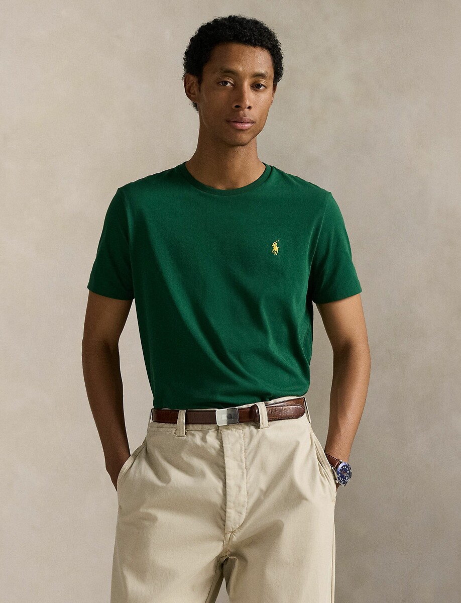 POLO RALPH LAUREN<br>Camiseta com gola redonda, malha, modelagem Slim Fit personalizada