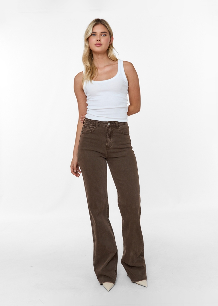 Straight leg stretch jeans choco bruin