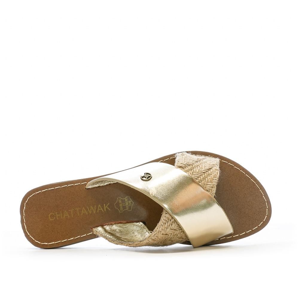Chattawak Claquettes Croisées Dorées Femme Chattawak Brana