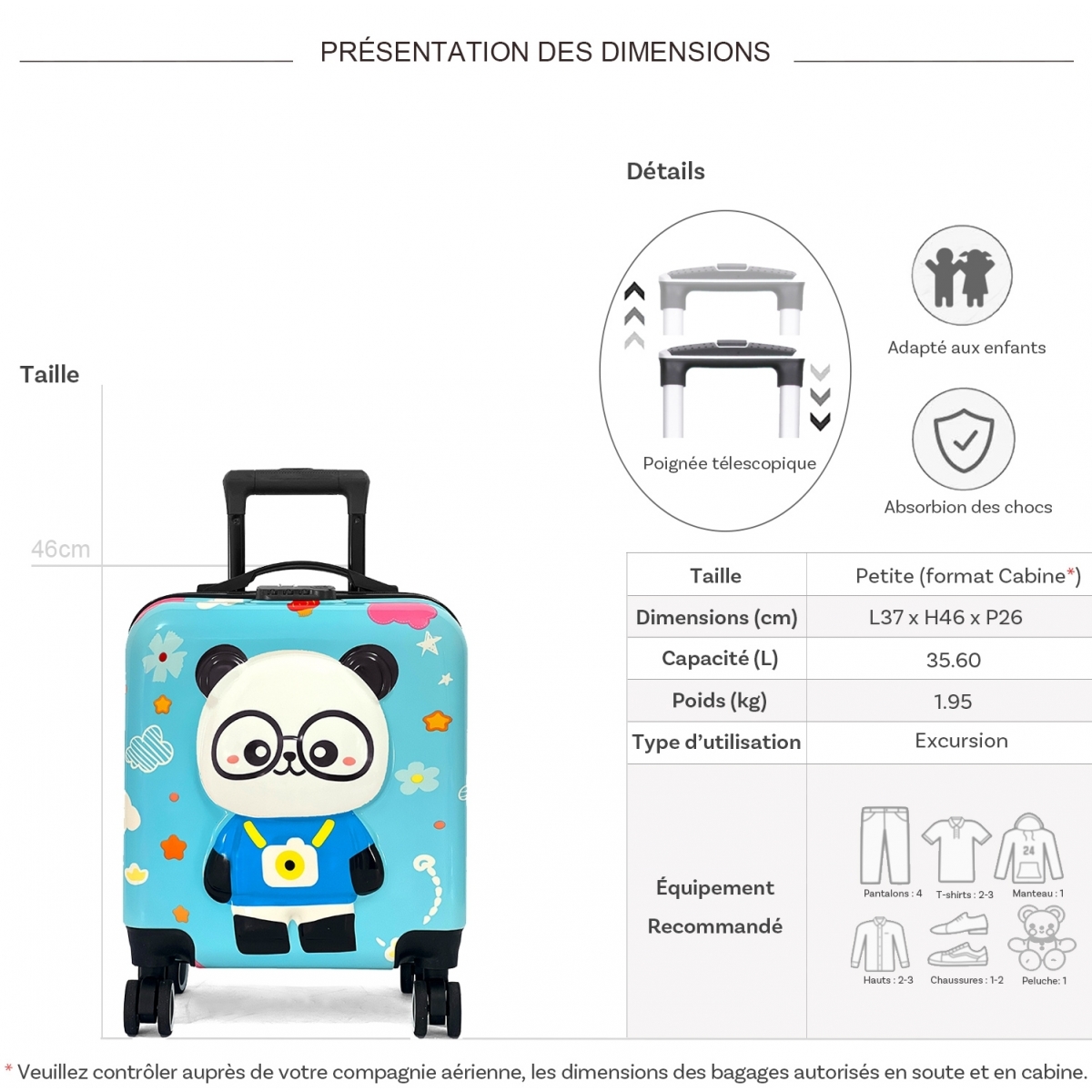 Les Sacs de K'rlot Valise cabine rigide enfant motif 3D Les Sacs de K'rlot 46cm