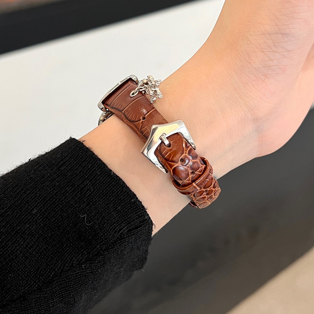Apple Watch (42/41/40/38 mm) Echtleder Ersatz Armband mit Stern-Anhänger (Gelenkumfang 160 - 220 mm) - Braun / Silber