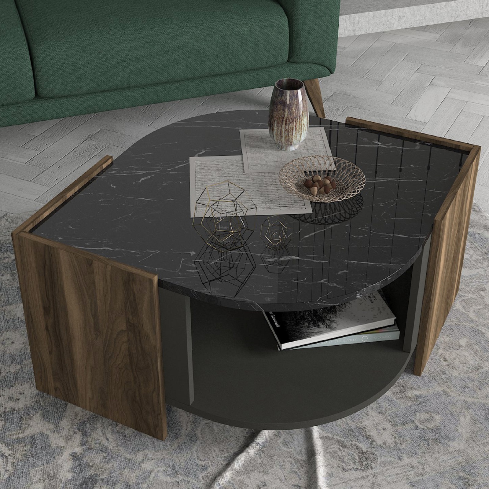 Couchtisch - Walnuss - Marmor-Optik - 75 cm